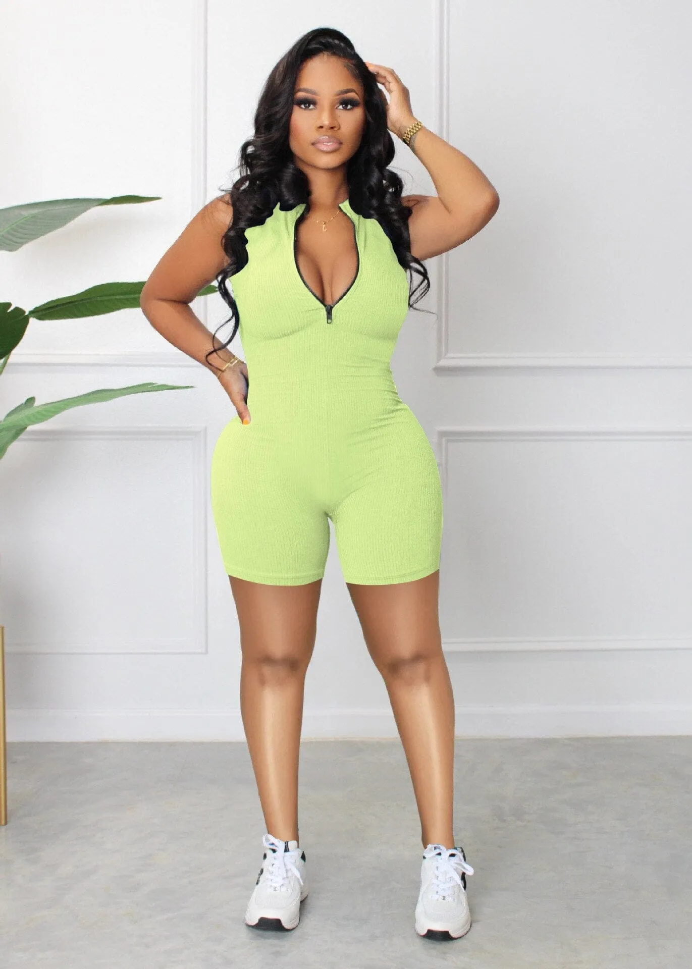 Women's Summer Jumpsuit Solid Color Vest Shorts Casual V Neck Bodysuit