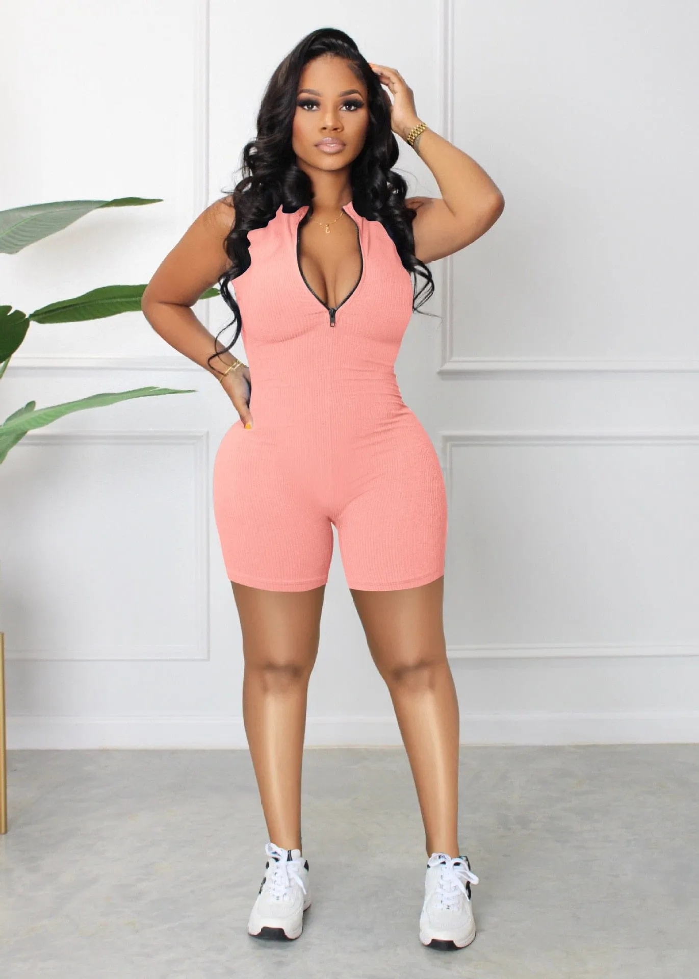 Women's Summer Jumpsuit Solid Color Vest Shorts Casual V Neck Bodysuit