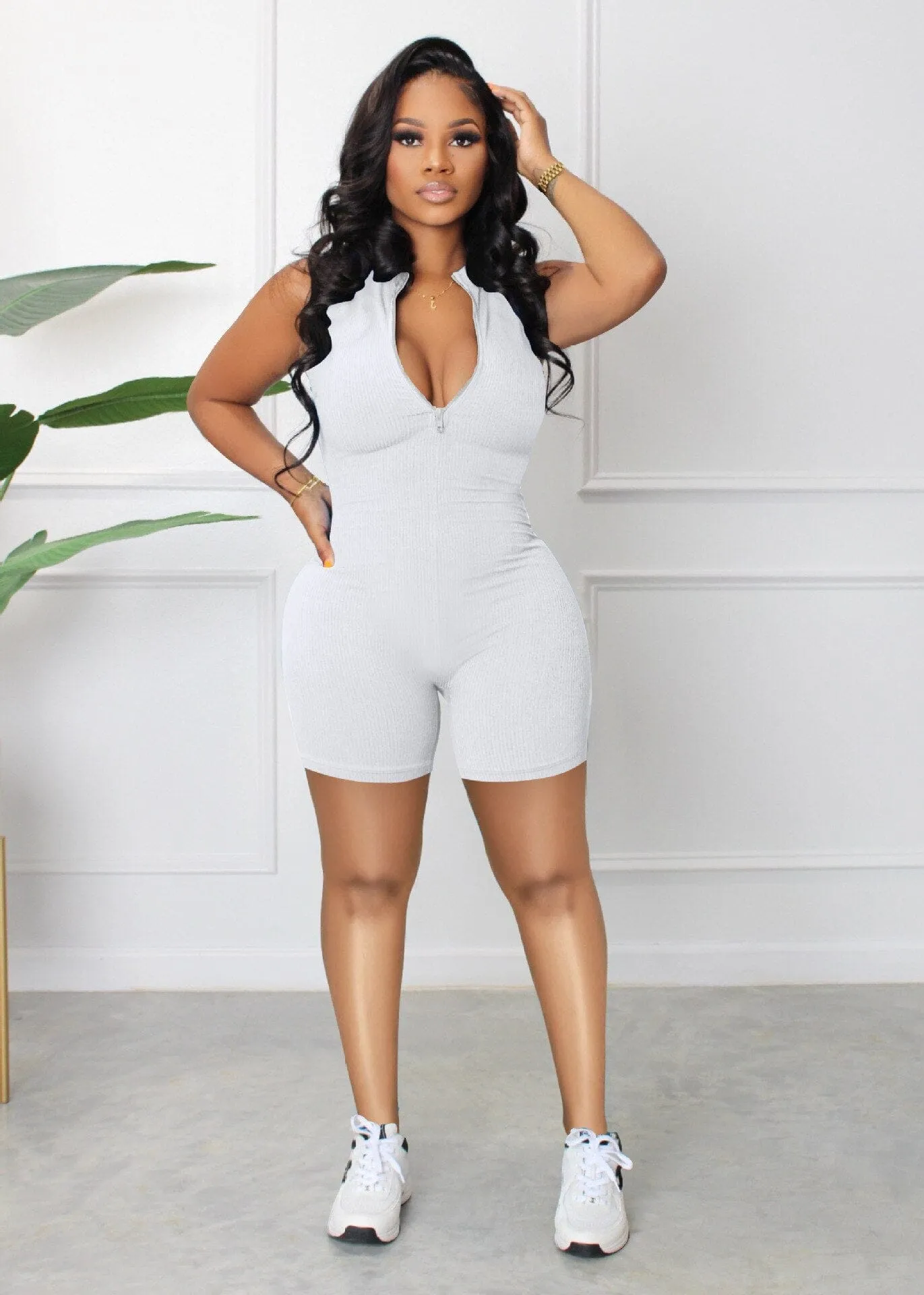 Women's Summer Jumpsuit Solid Color Vest Shorts Casual V Neck Bodysuit