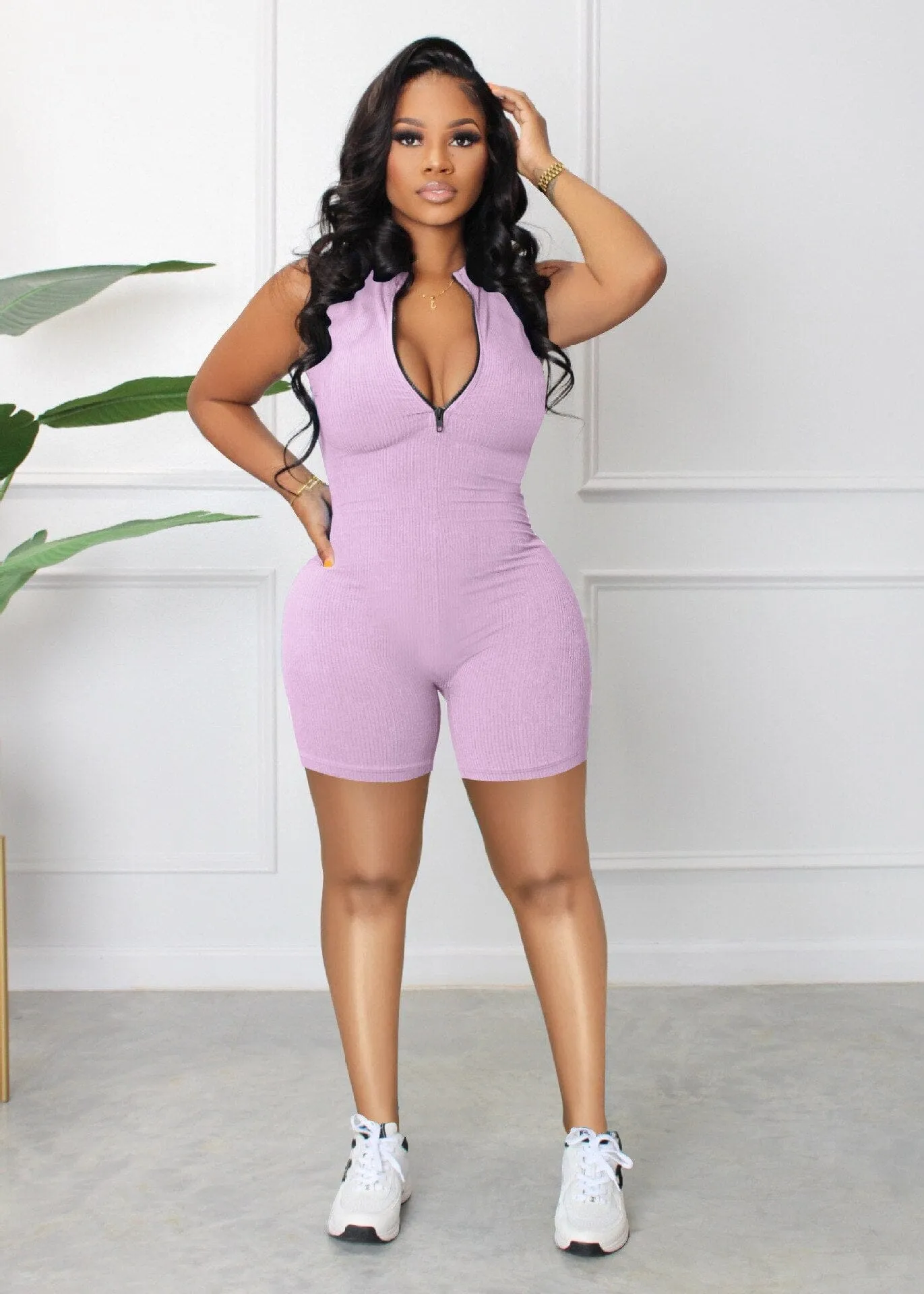 Women's Summer Jumpsuit Solid Color Vest Shorts Casual V Neck Bodysuit