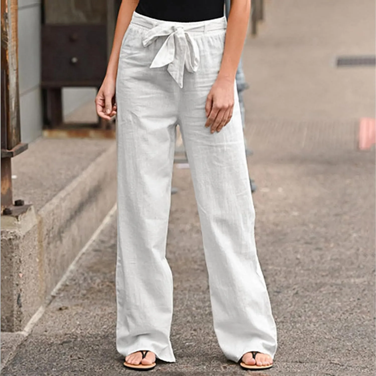 Women's Wide Leg Sweatpants Winter Tailored Sports Palazzo with Pockets Straight Leg Elastic Waist