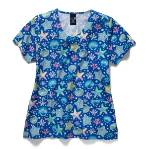 Zoe Chloe Performance V-Neck Print Scrub Top - Starfish Wish